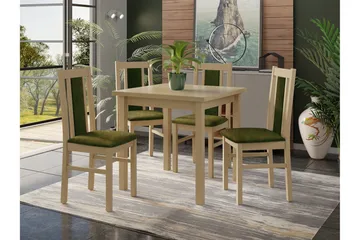 Patrickswell Kvadratisk Matgrupp 80x80 cm – Matbord med 4 Matstolar med Klädd Rygg i Trä - Natur|Olivgrön - Möbler - Bord & matgrupper - Matgrupper