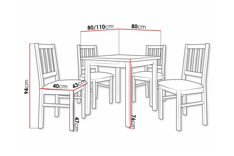Patrickswell Kvadratisk Utdragbar Matgrupp 80–110 cm – Matbord med 4 Matstolar med Spjälrygg i Trä - Natur|Beige - Möbler - Bord & matgrupper - Matgrupper