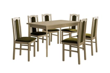 Patrickswell Rektangulär Matgrupp – Matbord med Ekutseende och 6 Matstolar med Klädd Rygg i Trä - Natur|Olivgrön - Möbler - Bord & matgrupper - Matgrupper