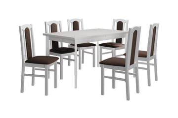 Patrickswell Rektangulär Matgrupp – Matbord med Vit Skiva och 6 Matstolar med Klädd Rygg i Trä - Vit|Brun - Möbler - Bord & matgrupper - Matgrupper