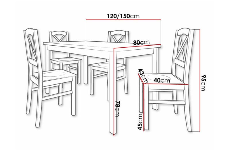 Patrickswell Rektangulär Utdragbar Matgrupp 120–150 cm – Matbord med Ekutseende och 4 Matstolar med Kryssrygg i Trä - Svart|Brun - Möbler - Bord & matgrupper - Matgrupper