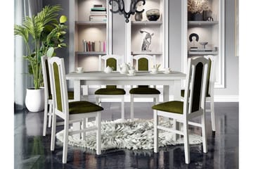Patrickswell Rektangulär Utdragbar Matgrupp 140–180 cm – Matbord med 6 Matstolar med Klädd Rygg i Trä - Vit|Olivgrön - Möbler - Bord & matgrupper - Matgrupper