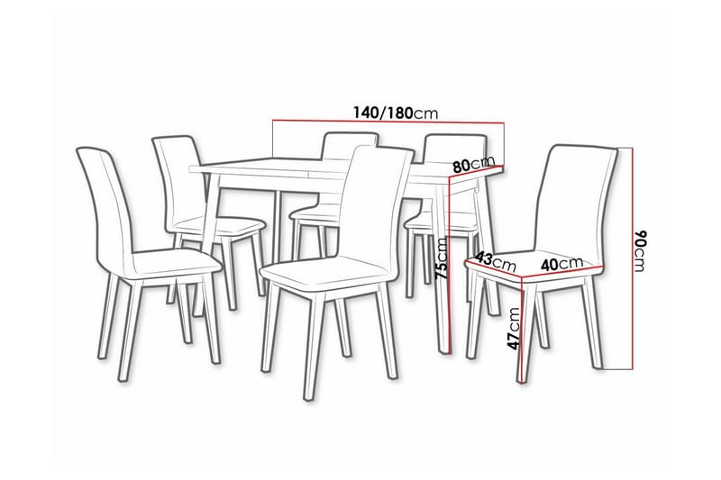 Patrickswell Rektangulär Utdragbar Matgrupp 140–180 cm – Matbord med Ekutseende och 6 Klädda Matstolar med Raka Ben - Svart|Brun - Möbler - Bord & matgrupper - Matgrupper