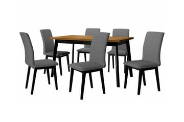 Patrickswell Rektangulär Utdragbar Matgrupp 140–180 cm – Matbord med Ekutseende och 6 Klädda Matstolar med Raka Ben - Svart|Grå|Brun - Möbler - Bord & matgrupper - Matgrupper