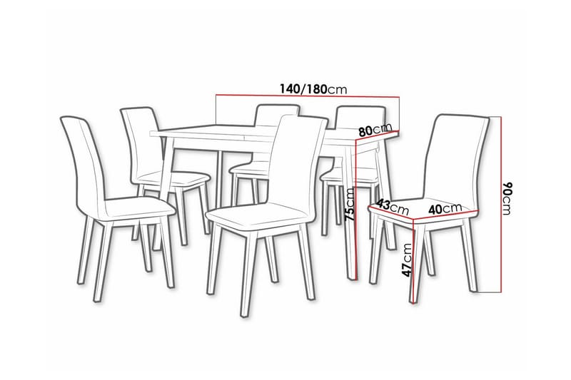 Patrickswell Rektangulär Utdragbar Matgrupp 140–180 cm – Matbord med Ekutseende och 6 Klädda Matstolar med Raka Ben - Svart|Gråbrun|Natur - Möbler - Bord & matgrupper - Matgrupper