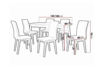 Patrickswell Rektangulär Utdragbar Matgrupp 140–180 cm – Matbord med Ekutseende och 6 Klädda Matstolar med Raka Ben - Svart|Ljusgrå|Brun - Möbler - Bord & matgrupper - Matgrupper