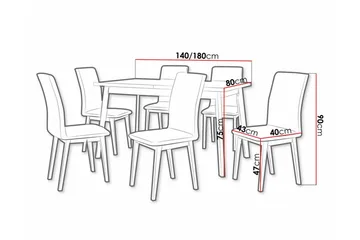 Patrickswell Rektangulär Utdragbar Matgrupp 140–180 cm – Matbord med Ekutseende och 6 Klädda Matstolar med Raka Ben - Svart|Ljusgrå|Natur - Möbler - Bord & matgrupper - Matgrupper