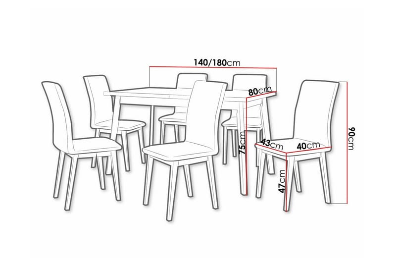 Patrickswell Rektangulär Utdragbar Matgrupp 140–180 cm – Matbord med Ekutseende och 6 Klädda Matstolar med Raka Ben - Svart|Natur - Möbler - Bord & matgrupper - Matgrupper