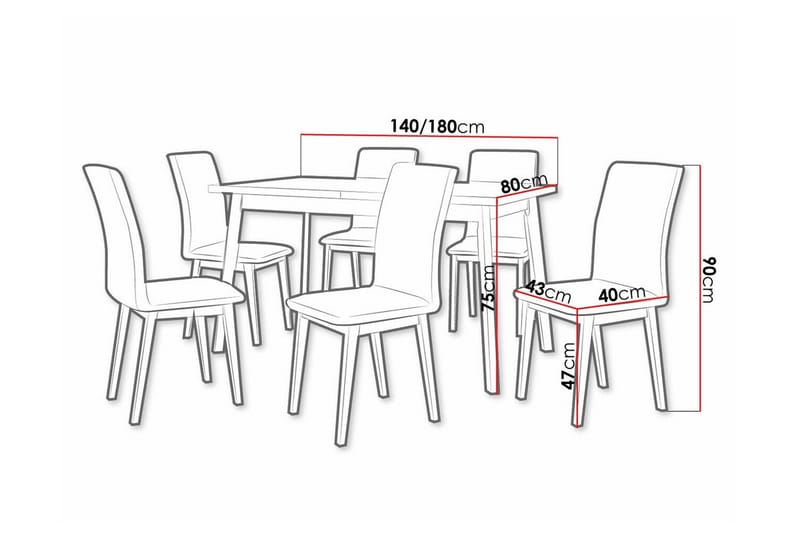 Patrickswell Rektangulär Utdragbar Matgrupp 140–180 cm – Matbord med Ekutseende och 6 Klädda Matstolar med Raka Ben - Vit|Beige|Brun - Möbler - Bord & matgrupper - Matgrupper