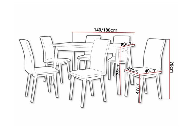 Patrickswell Rektangulär Utdragbar Matgrupp 140–180 cm – Matbord med Ekutseende och 6 Klädda Matstolar med Raka Ben - Vit|Gråbrun|Brun - Möbler - Bord & matgrupper - Matgrupper