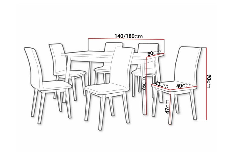 Patrickswell Rektangulär Utdragbar Matgrupp 140–180 cm – Matbord med Ekutseende och 6 Klädda Matstolar med Raka Ben - Vit|Gråbrun|Natur - Möbler - Bord & matgrupper - Matgrupper