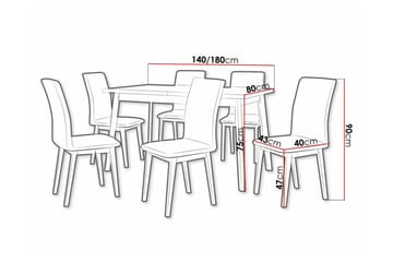 Patrickswell Rektangulär Utdragbar Matgrupp 140–180 cm – Matbord med Ekutseende och 6 Klädda Matstolar med Raka Ben - Vit|Grå|Natur - Möbler - Bord & matgrupper - Matgrupper