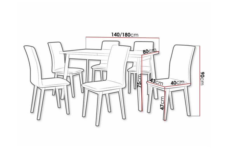 Patrickswell Rektangulär Utdragbar Matgrupp 140–180 cm – Matbord med Ekutseende och 6 Klädda Matstolar med Raka Ben - Vit|Grå|Natur - Möbler - Bord & matgrupper - Matgrupper