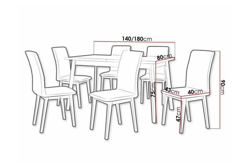 Patrickswell Rektangulär Utdragbar Matgrupp 140–180 cm – Matbord med Ekutseende och 6 Klädda Matstolar med Raka Ben - Vit|Olivgrön|Brun - Möbler - Bord & matgrupper - Matgrupper