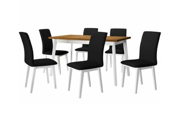 Patrickswell Rektangulär Utdragbar Matgrupp 140–180 cm – Matbord med Ekutseende och 6 Klädda Matstolar med Raka Ben - Vit|Svart|Brun - Möbler - Bord & matgrupper - Matgrupper