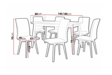 Patrickswell Rektangulär Utdragbar Matgrupp 140–180 cm – Matbord med Ekutseende och 6 Klädda Matstolar med Vinklade Ben - Svart|Beige|Brun - Möbler - Bord & matgrupper - Matgrupper