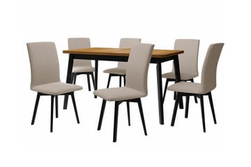 Patrickswell Rektangulär Utdragbar Matgrupp 140–180 cm – Matbord med Ekutseende och 6 Klädda Matstolar med Vinklade Ben - Svart|Beige|Brun - Möbler - Bord & matgrupper - Matgrupper