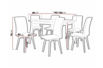 Patrickswell Rektangulär Utdragbar Matgrupp 140–180 cm – Matbord med Ekutseende och 6 Klädda Matstolar med Vinklade Ben - Svart|Beige|Ljusbrun - Möbler - Bord & matgrupper - Matgrupper