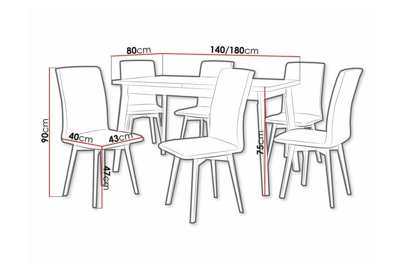 Patrickswell Rektangulär Utdragbar Matgrupp 140–180 cm – Matbord med Ekutseende och 6 Klädda Matstolar med Vinklade Ben - Svart|Olivgrön|Natur - Möbler - Bord & matgrupper - Matgrupper