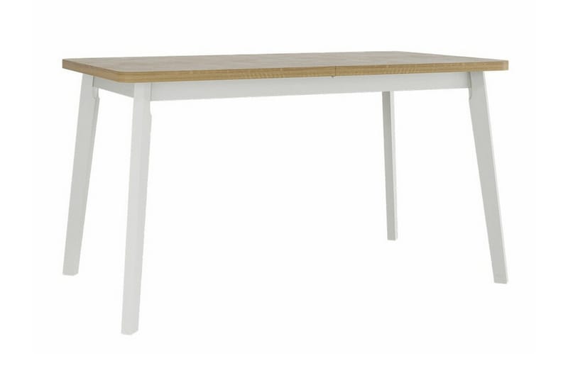 Patrickswell Rektangulär Utdragbar Matgrupp 140–180 cm – Matbord med Ekutseende och 6 Klädda Matstolar med Vinklade Ben - Vit|Beige|Ljusbrun - Möbler - Bord & matgrupper - Matgrupper
