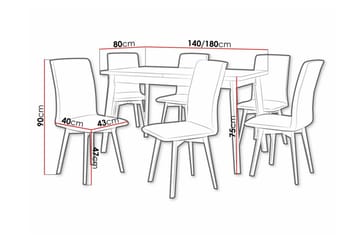 Patrickswell Rektangulär Utdragbar Matgrupp 140–180 cm – Matbord med Ekutseende och 6 Klädda Matstolar med Vinklade Ben - Vit|Brun|Ljusbrun - Möbler - Bord & matgrupper - Matgrupper