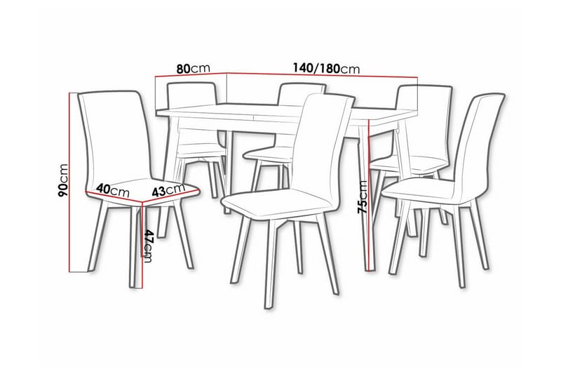 Patrickswell Rektangulär Utdragbar Matgrupp 140–180 cm – Matbord med Ekutseende och 6 Klädda Matstolar med Vinklade Ben - Vit|Brun|Ljusbrun - Möbler - Bord & matgrupper - Matgrupper