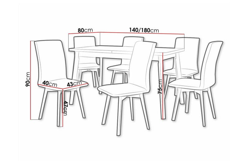 Patrickswell Rektangulär Utdragbar Matgrupp 140–180 cm – Matbord med Ekutseende och 6 Klädda Matstolar med Vinklade Ben - Vit|Gråbrun|Brun - Möbler - Bord & matgrupper - Matgrupper