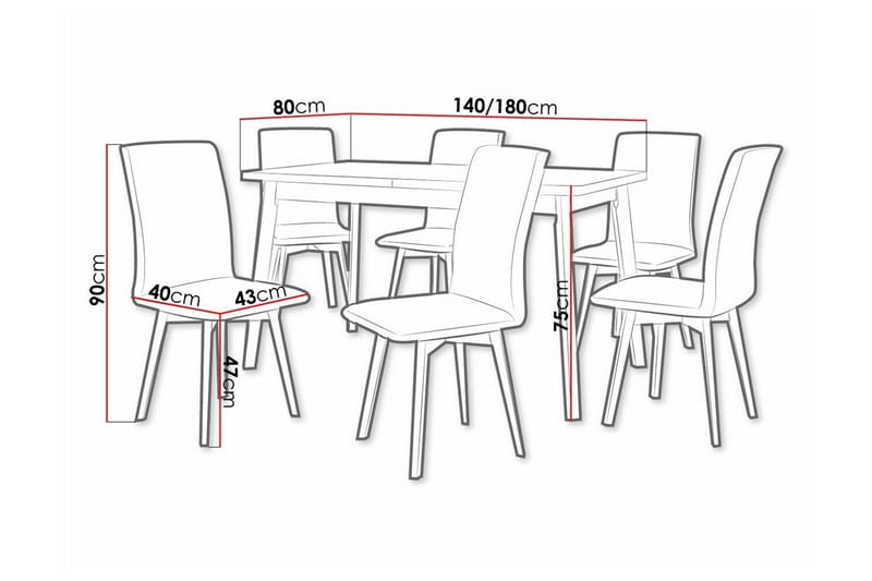 Patrickswell Rektangulär Utdragbar Matgrupp 140–180 cm – Matbord med Ekutseende och 6 Klädda Matstolar med Vinklade Ben - Vit|Gråbrun|Ljusbrun - Möbler - Bord & matgrupper - Matgrupper