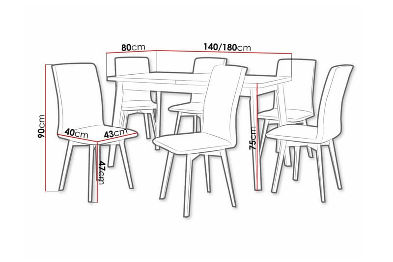 Patrickswell Rektangulär Utdragbar Matgrupp 140–180 cm – Matbord med Ekutseende och 6 Klädda Matstolar med Vinklade Ben - Vit|Gråbrun|Natur - Möbler - Bord & matgrupper - Matgrupper
