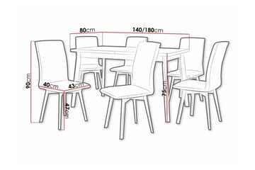 Patrickswell Rektangulär Utdragbar Matgrupp 140–180 cm – Matbord med Ekutseende och 6 Klädda Matstolar med Vinklade Ben - Vit|Grå|Ljusbrun - Möbler - Bord & matgrupper - Matgrupper