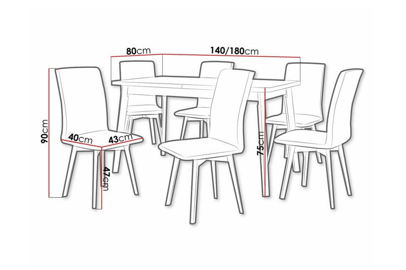 Patrickswell Rektangulär Utdragbar Matgrupp 140–180 cm – Matbord med Ekutseende och 6 Klädda Matstolar med Vinklade Ben - Vit|Ljusgrå|Brun - Möbler - Bord & matgrupper - Matgrupper