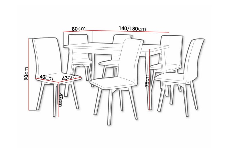 Patrickswell Rektangulär Utdragbar Matgrupp 140–180 cm – Matbord med Ekutseende och 6 Klädda Matstolar med Vinklade Ben - Vit|Olivgrön|Natur - Möbler - Bord & matgrupper - Matgrupper