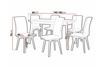 Patrickswell Rektangulär Utdragbar Matgrupp 140–180 cm – Matbord med Ekutseende och 6 Klädda Matstolar med Vinklade Ben - Vit|Svart|Natur - Möbler - Bord & matgrupper - Matgrupper