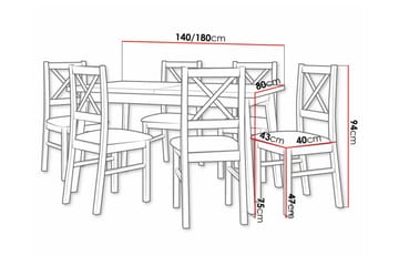 Patrickswell Rektangulär Utdragbar Matgrupp 140–180 cm – Matbord med Ekutseende och 6 Matstolar med Kryssrygg i Trä - Svart|Beige|Natur - Möbler - Bord & matgrupper - Matgrupper