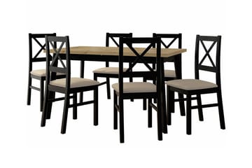 Patrickswell Rektangulär Utdragbar Matgrupp 140–180 cm – Matbord med Ekutseende och 6 Matstolar med Kryssrygg i Trä - Svart|Beige|Natur - Möbler - Bord & matgrupper - Matgrupper
