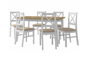 Patrickswell Rektangulär Utdragbar Matgrupp 140–180 cm – Matbord med Ekutseende och 6 Matstolar med Kryssrygg i Trä - Vit|Beige|Natur - Möbler - Bord & matgrupper - Matgrupper
