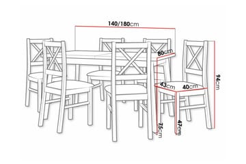 Patrickswell Rektangulär Utdragbar Matgrupp 140–180 cm – Matbord med Ekutseende och 6 Matstolar med Kryssrygg i Trä - Vit|Mörkbrun|Brun - Möbler - Bord & matgrupper - Matgrupper