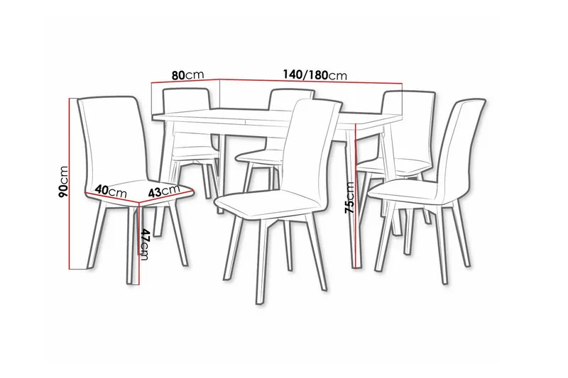 Patrickswell Rektangulär Utdragbar Matgrupp 140–180 cm – Matbord med Vit Skiva och 6 Klädda Matstolar med Vinklade Ben - Svart|Beige - Möbler - Bord & matgrupper - Matgrupper