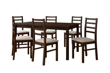 Patrickswell Rektangulär Utdragbar Matgrupp 160–200 cm – Matbord med 6 Matstolar med Stegrygg i Trä - Mörkbrun|Beige - Möbler - Bord & matgrupper - Matgrupper
