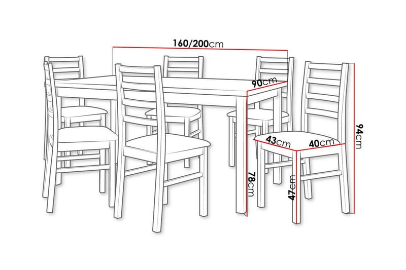 Patrickswell Rektangulär Utdragbar Matgrupp 160–200 cm – Matbord med 6 Matstolar med Stegrygg i Trä - Natur|Beige - Möbler - Bord & matgrupper - Matgrupper