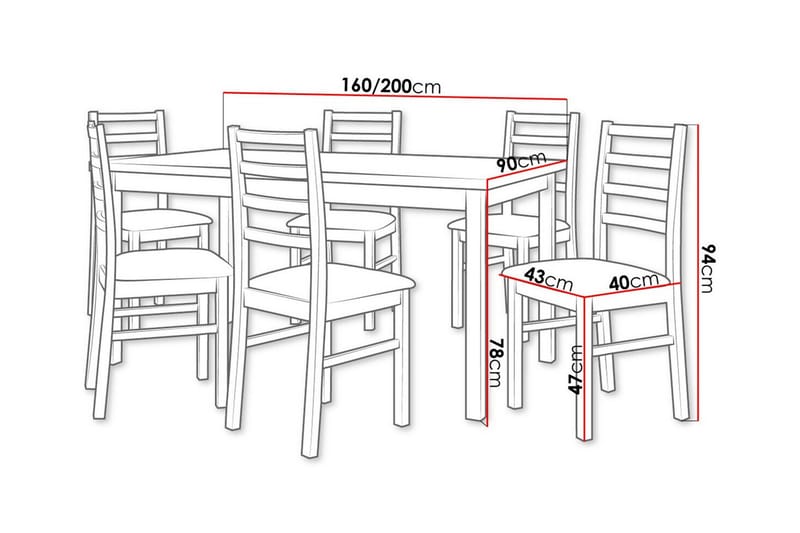 Patrickswell Rektangulär Utdragbar Matgrupp 160–200 cm – Matbord med 6 Matstolar med Stegrygg i Trä - Vit|Beige - Möbler - Bord & matgrupper - Matgrupper