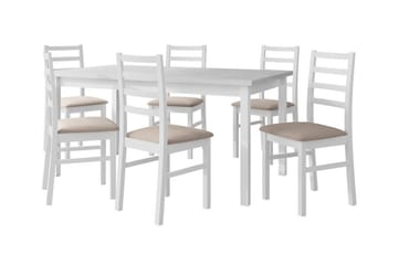 Patrickswell Rektangulär Utdragbar Matgrupp 160–200 cm – Matbord med 6 Matstolar med Stegrygg i Trä - Vit|Beige - Möbler - Bord & matgrupper - Matgrupper