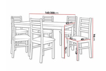 Patrickswell Rektangulär Utdragbar Matgrupp 160–200 cm – Matbord med 6 Matstolar med Stegrygg i Trä - Vit|Olivgrön - Möbler - Bord & matgrupper - Matgrupper