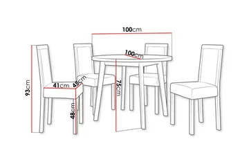 Patrickswell Rund Matgrupp 100 cm – Matbord med Ekutseende och 4 Matstolar med Klädd Rygg i Trä - Svart - Möbler - Bord & matgrupper - Matgrupper