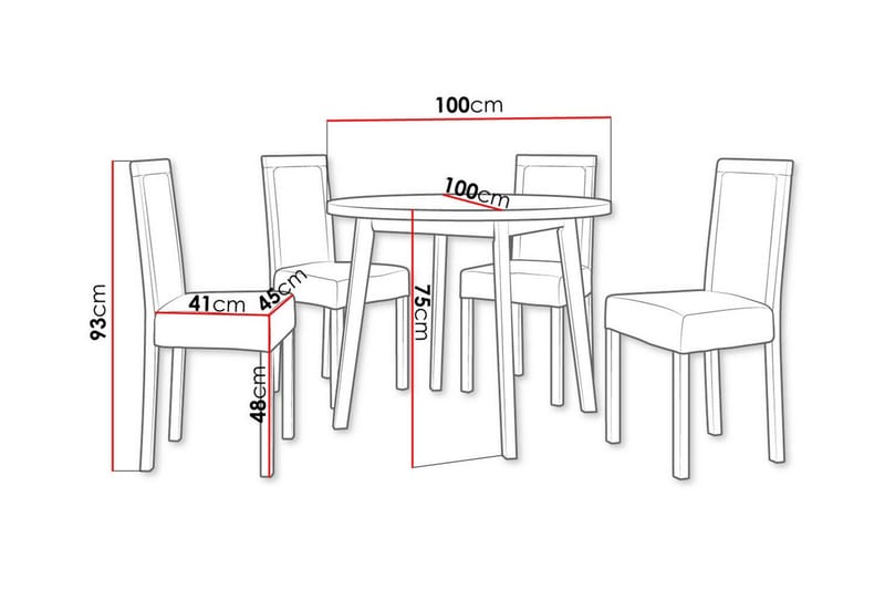 Patrickswell Rund Matgrupp 100 cm – Matbord med Ekutseende och 4 Matstolar med Klädd Rygg i Trä - Svart - Möbler - Bord & matgrupper - Matgrupper