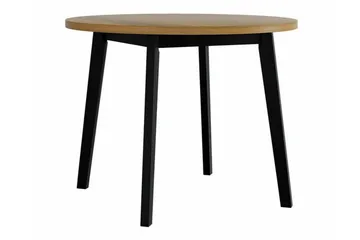 Patrickswell Rund Matgrupp 100 cm – Matbord med Ekutseende och 4 Matstolar med Klädd Rygg i Trä - Svart|Beige - Möbler - Bord & matgrupper - Matgrupper