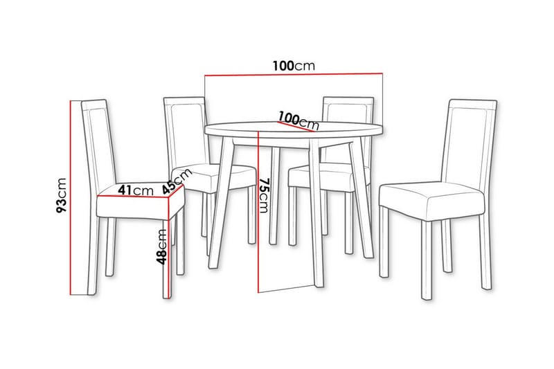Patrickswell Rund Matgrupp 100 cm – Matbord med Ekutseende och 4 Matstolar med Klädd Rygg i Trä - Svart|Mörkgrå - Möbler - Bord & matgrupper - Matgrupper