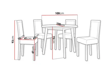 Patrickswell Rund Matgrupp 100 cm – Matbord med Ekutseende och 4 Matstolar med Klädd Rygg i Trä - Svart|Olivgrön - Möbler - Bord & matgrupper - Matgrupper