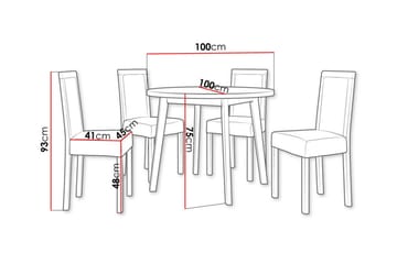 Patrickswell Rund Matgrupp 100 cm – Matbord med Ekutseende och 4 Matstolar med Klädd Rygg i Trä - Vit|Beige - Möbler - Bord & matgrupper - Matgrupper
