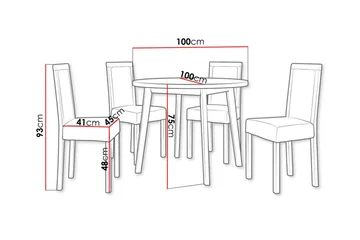 Patrickswell Rund Matgrupp 100 cm – Matbord med Ekutseende och 4 Matstolar med Klädd Rygg i Trä - Vit|Svart - Möbler - Bord & matgrupper - Matgrupper